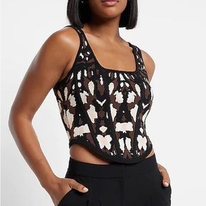 NWT Express Body Contour Abstract Print Corset Cropped Sweater Tank